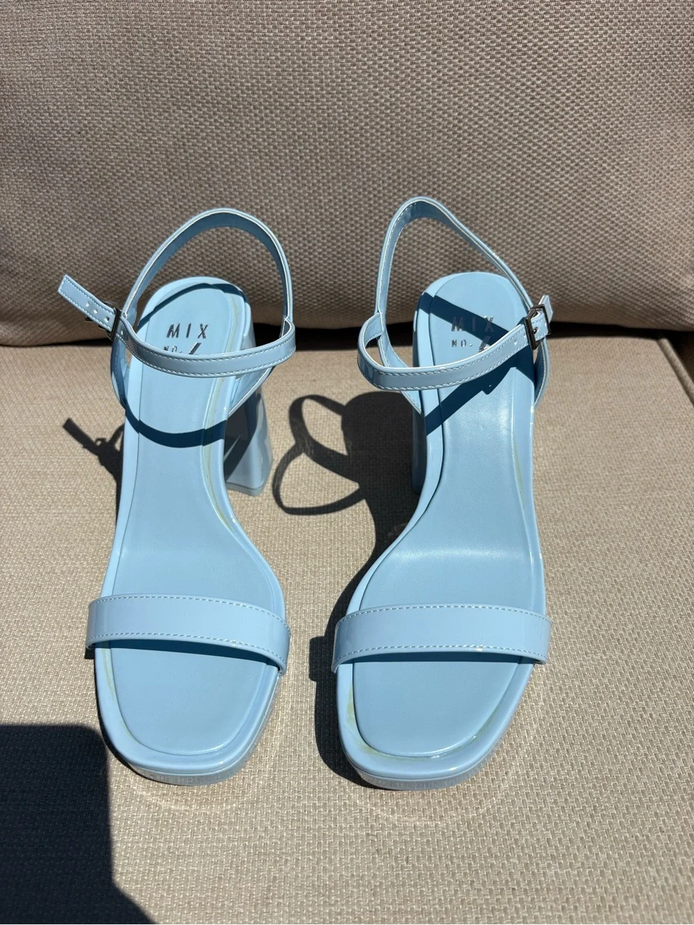 Mix No. 6 Light Blue Patent Platform Block Heel Sandals